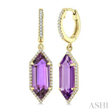 16X6 MM Evoque Gemstones Hexagon Shape Amethyst and 3/8 Ctw Round Cut Diamond Semi-Precious Earrings in 14K Yellow Gold