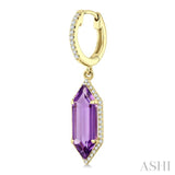 16X6 MM Evoque Gemstones Hexagon Shape Amethyst and 3/8 Ctw Round Cut Diamond Semi-Precious Earrings in 14K Yellow Gold