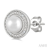 6MM Cultured Pearl and 1/50 Ctw Round Cut Diamond Halo Earrings in Sterling Silver