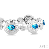 7X5 MM Oval Shape Blue Topaz and 1/10 Ctw Round Cut Diamond Bold Bracelet in Sterling Silver