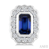 5X3 MM Octagon Shape Sapphire and 1/4 Ctw Round Cut Diamond Bold Precious Earrings in 10K White Gold