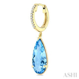 14X6 MM Evoque Gemstones Pear Shape Blue Topaz and 1/10 Ctw Round Cut Diamond Semi-Precious Earrings in 14K Yellow Gold
