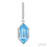 14X6 MM Evoque Gemstones Hexagon Shape Blue Topaz and 1/5 Ctw Round Cut Diamond Semi-Precious Earrings in 14K White Gold
