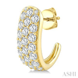 2 Ctw Triple Row Round Cut Diamond Fashion Half Hoop Earrings in 14K Yellow Gold