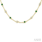 1.9 MM Round Shape Emerald and 1/2 Ctw Round Cut Diamond Precious Station Necklace in 14K Yellow Gold