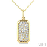 5/8 Ctw Elongated Octagon Shape Pave Set Round Cut Diamond Fashion Pendant With Chain in 14K Yellow Gold