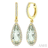 12X5 MM Evoque Gemstones Pear Shape Green Amethyst and 1/3 Ctw Round Cut Diamond Semi-Precious Earrings in 10K Yellow Gold