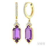 12X5 MM Evoque Gemstones Hexagon Shape Amethyst and 1/6 Ctw Round Cut Diamond Semi-Precious Earrings in 10K Yellow Gold