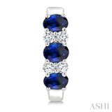 4X3 Oval Shape sapphire and 1/4 Ctw Round Cut Diamond Precious Hoop Earrings in 10K White Gold