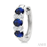 4X3 Oval Shape sapphire and 1/4 Ctw Round Cut Diamond Precious Hoop Earrings in 10K White Gold