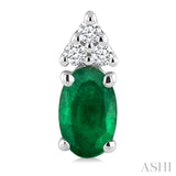 1/20 Ctw Oval Cut 5X3 MM Emerald and Round Cut Diamond Precious Earrings in 10K White Gold