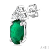 1/20 Ctw Oval Cut 5X3 MM Emerald and Round Cut Diamond Precious Earrings in 10K White Gold