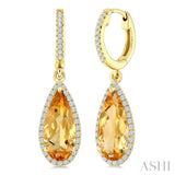 12X5 MM Evoque Gemstones Pear Shape Citrine and 1/3 Ctw Round Cut Diamond Semi-Precious Earrings in 10K Yellow Gold