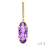 12X5 MM Evoque Gemstones Oval Shape Amethyst and 1/10 Ctw Round Cut Diamond Semi-Precious Earrings in 10K Yellow Gold