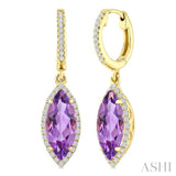 12X5 MM Evoque Gemstones Marquise Shape Amethyst and 1/3 Ctw Round Cut Diamond Semi-Precious Earrings in 10K Yellow Gold