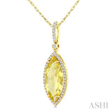 16X7 MM Evoque Gemstones Marquise Shape Lemon Quartz and 1/5 Ctw Round Cut Diamond Semi-Precious Pendant With Chain in 10K Yellow Gold