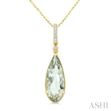 16X6 MM Evoque Gemstone Pear Shape Green Amethyst and 1/20 Ctw Round Cut Diamond Semi-Precious Pendant With Chain in 10K Yellow Gold