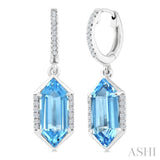 12X5 MM Evoque Gemstones Hexagon Shape Blue Topaz and 1/5 Ctw Round Cut Diamond Semi-Precious Earrings in 10K White Gold