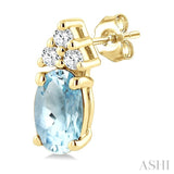 1/20 Ctw Oval Cut 5X3 MM Aquamarine and Round Cut Diamond semi-precious Earrings in 10K Yellow Gold