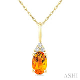 1/50 Ctw Oval Cut 6X4 MM Citrine and Round Cut Diamond semi-precious Pendant With Chain in 10K Yellow Gold