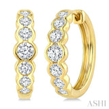 1 Ctw Graduated Bezel Set Round Cut Diamond Fashion Hoop Earrings in 14K Yellow Gold