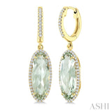 16X6 MM Evoque Gemstones Oval Shape Green Amethyst and 3/8 Ctw Round Cut Diamond Semi-Precious Earrings in 14K Yellow Gold