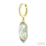 16X6 MM Evoque Gemstones Oval Shape Green Amethyst and 3/8 Ctw Round Cut Diamond Semi-Precious Earrings in 14K Yellow Gold