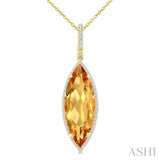 22X8 MM Evoque Gemstone Marquise Shape Citrine and 1/4 Ctw Round Cut Diamond Semi-Precious Pendant With Chain in 14K Yellow Gold