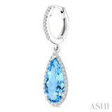 12X5 MM Evoque Gemstones Pear Shape Blue Topaz and 1/3 Ctw Round Cut Diamond Semi-Precious Earrings in 10K White Gold