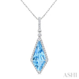 16X7 MM Evoque Gemstones Kite Shape Blue Topaz and 1/5 Ctw Round Cut Diamond Semi-Precious Pendant With Chain in 10K White Gold