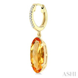 12X5 MM Evoque Gemstones Oval Shape Citrine and 1/10 Ctw Round Cut Diamond Semi-Precious Earrings in 10K Yellow Gold