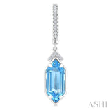12X5 MM Evoque Gemstones Hexagon Shape Blue Topaz and 1/6 Ctw Round Cut Diamond Semi-Precious Earrings in 10K White Gold