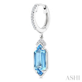 12X5 MM Evoque Gemstones Hexagon Shape Blue Topaz and 1/6 Ctw Round Cut Diamond Semi-Precious Earrings in 10K White Gold