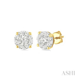 1/6 Ctw Round Cut Diamond Lovebright Stud Earrings in 14K Yellow and White Gold