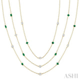 Mixed Shape Emerald and 2 1/2 Ctw Round Cut Diamond Precious Necklace in 14K Yellow Gold