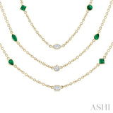Mixed Shape Emerald and 2 1/2 Ctw Round Cut Diamond Precious Necklace in 14K Yellow Gold