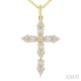 1/3 Ctw Baguette and Round Cut Diamond Geometric Cross Charm Fashion Pendant With Chain in 14K Yellow Gold