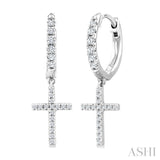 1/3 Ctw Round Cut Diamond Cross Charm Petite Fashion Huggie Earrings in 14K White Gold