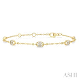 1/3 Ctw Mariner Link Round Cut Diamond Station Bracelet in 14K Yellow Gold
