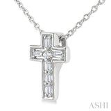 1/20 Ctw Baguette and Round Cut Diamond  Cross Shape Fashion Pendant With Chain in 10K White Gold