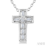 1/20 Ctw Baguette and Round Cut Diamond  Cross Shape Fashion Pendant With Chain in 10K White Gold