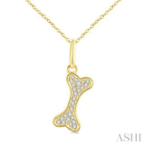 1/10 Ctw Dog Bone Petite Round Cut Diamond Fashion Pendant With Chain in 10K Yellow Gold