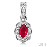 5x3 MM Oval Cut Ruby and 1/20 Ctw Round Cut Diamond Earrings in Sterling Silver