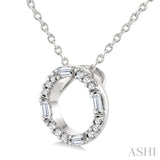 1/10 Ctw Baguette and Round Cut Diamond Circle Shape Fashion Pendant With Chain in 10K White Gold