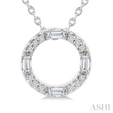 1/10 Ctw Baguette and Round Cut Diamond Circle Shape Fashion Pendant With Chain in 10K White Gold
