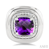 6 MM Cushion Shape Amethyst and 1/20 Ctw Round Cut Diamond Bold Semi-Precious Earrings in Sterling Silver
