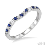 1.55 MM Round Shape Sapphire and 1/6 Ctw Baguette and Round Cut Diamond Precious Band in 14K White Gold