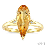 16X6 MM Evoque Gemstone Pear Shape Citrine and 1/50 Ctw Round Cut Diamond Semi-Precious Ring in 10K Yellow Gold