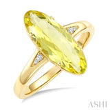 16X6 MM Evoque Gemstones Oval Shape Lemon Quartz and 1/50 Ctw Round Cut Diamond Semi-Precious Ring in 10K Yellow Gold