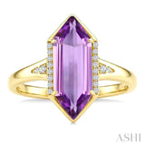 16X6 MM Evoque Gemstones Hexagon Shape Amethyst and 1/10 Ctw Round Cut Diamond Semi-Precious Ring in 10K Yellow Gold
